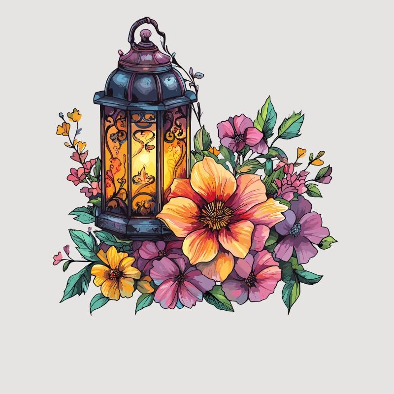 Lanterne dans une mer de fleurs