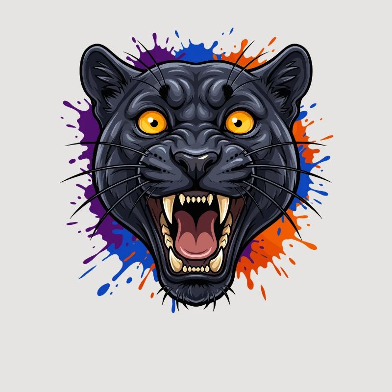 Schwarzer Pantherkopf mit Farbklecks