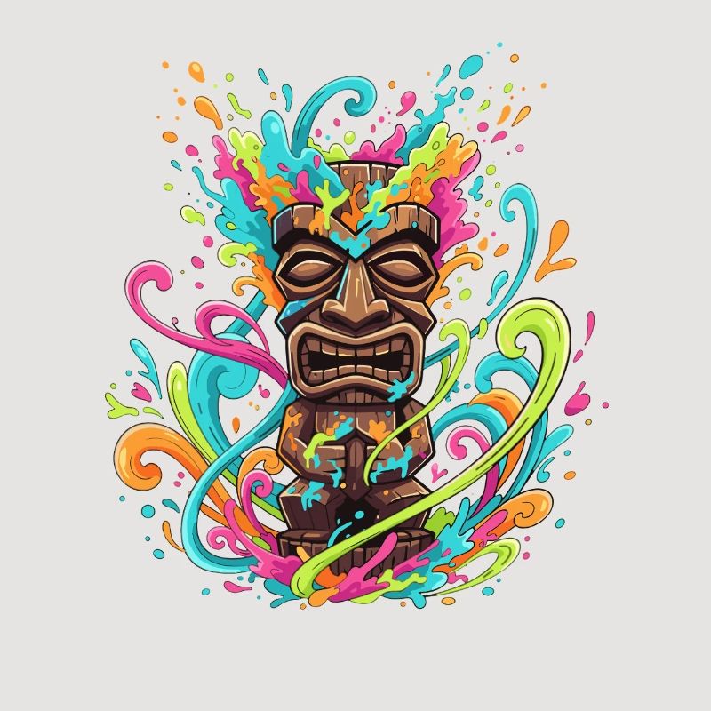Masque Tiki dans une explosion de couleur
