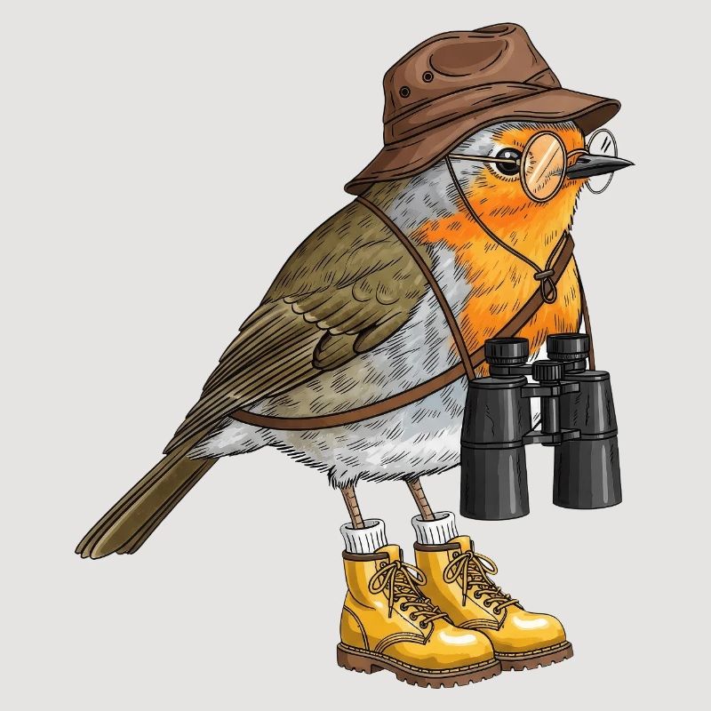 Entdecker-Robin mit Fernglas