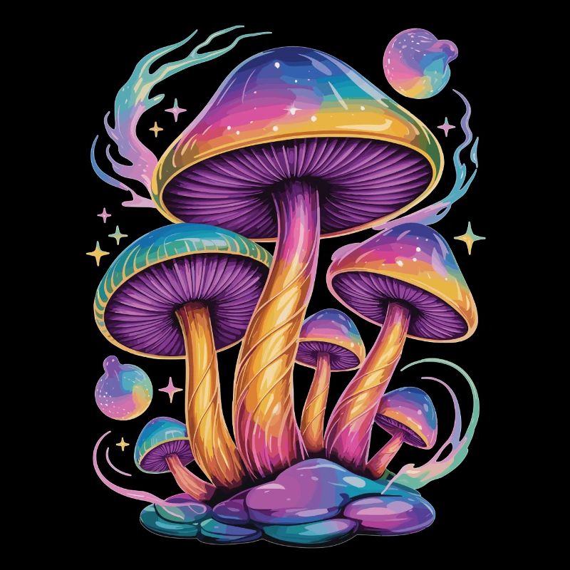 T-shirt champignons psychédéliques Champignon néon
