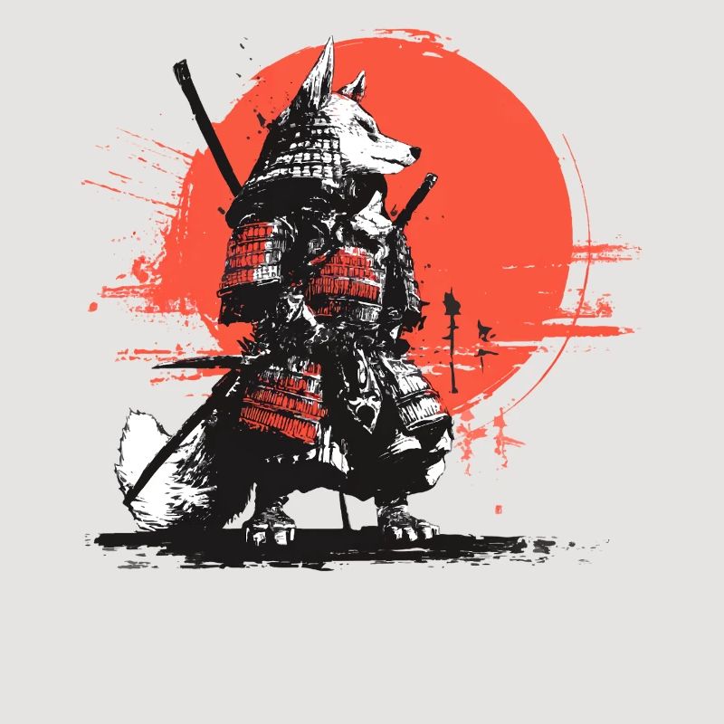 Fuchs-Samurai in Roter Sonnen-Rüstung