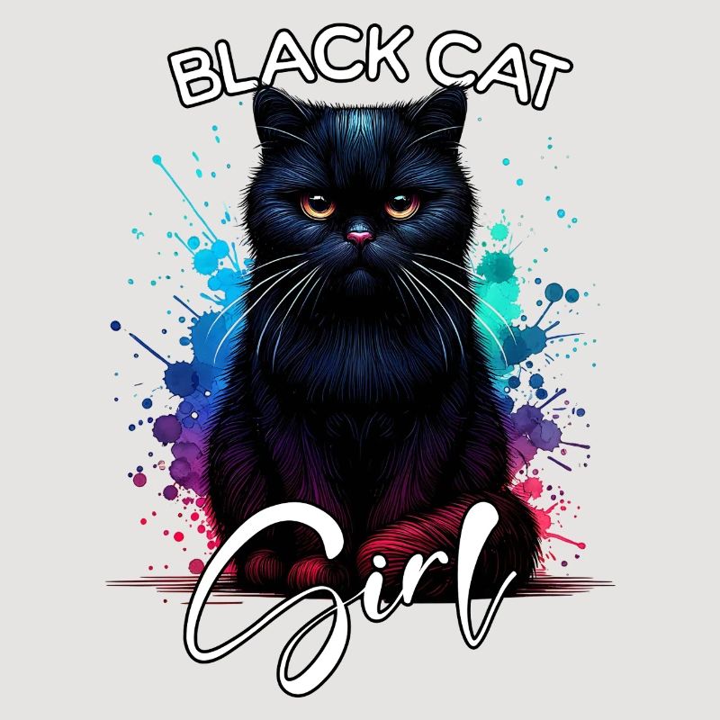 Grumpy Black Cat Mädchen Schwarze Katze