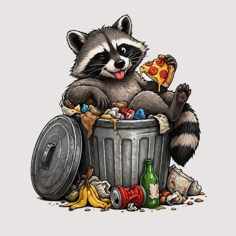 Waschbär mit Pizza Trash