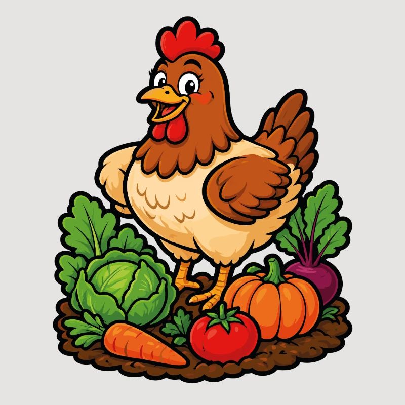 Poule joyeuse dans le potager