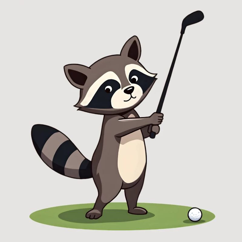 Waschbär spielt Golf