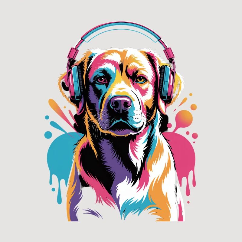 Labrador mit Kopfhörer
