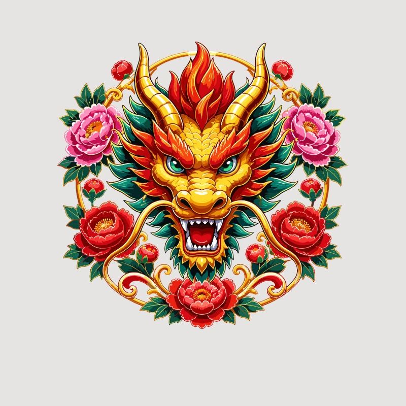 Fiery scorpion head with peonies