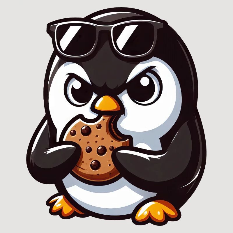 funny penguin eats cookie and is