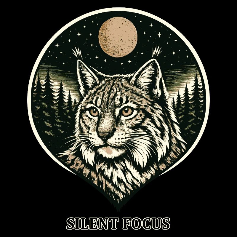 Silent Focus - Lynx dans le style de la gravure sur bois