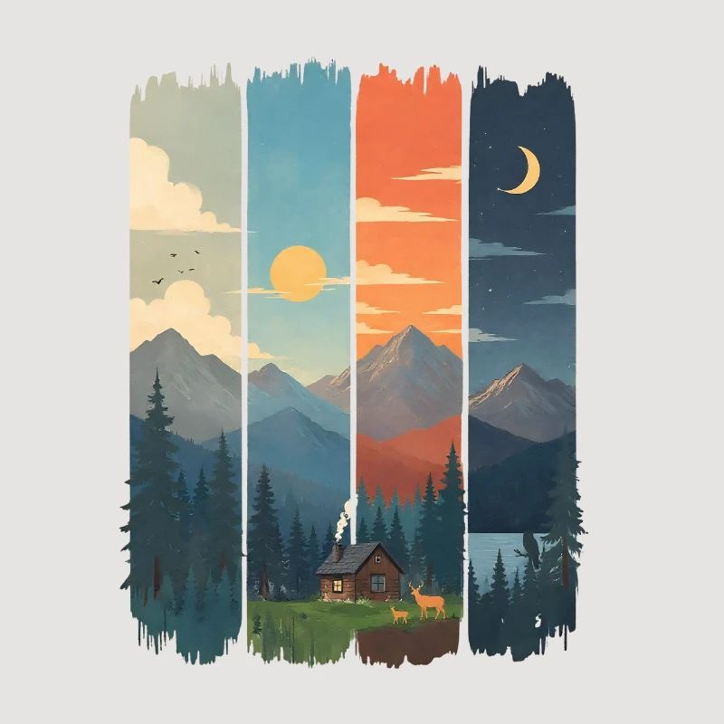 Horizons in four mountain panels