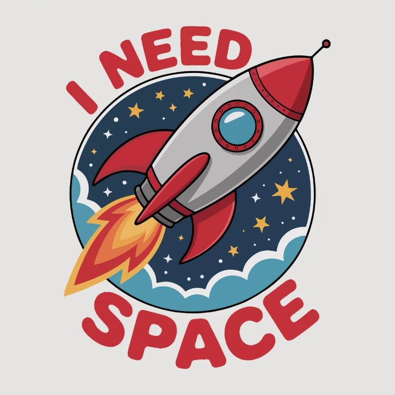 Rocket dans l’espace, style dessin animé - « J’AI BESOIN DE L’ESPACE
