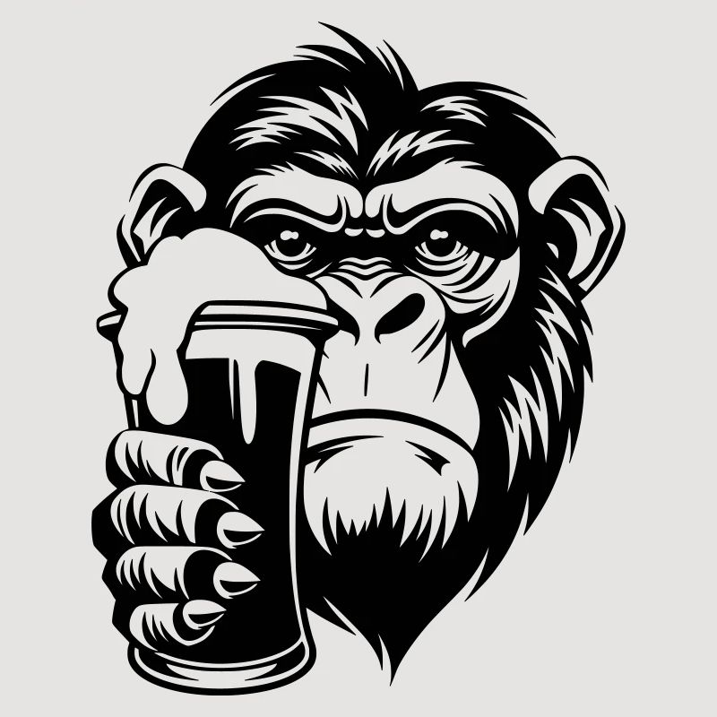 Singe tenant une boisson avec de la mousse