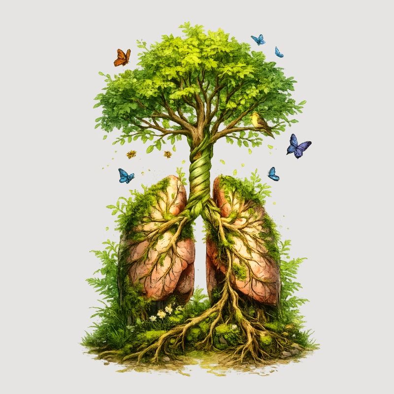 Tree grows from green lungs