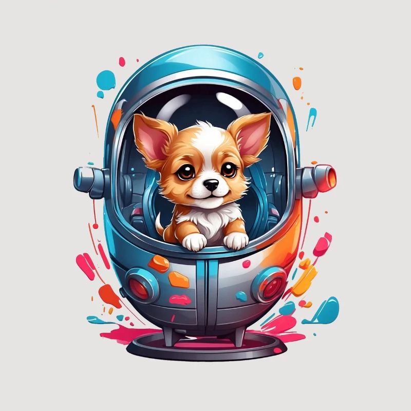 Chiot de l’espace en combinaison spatiale