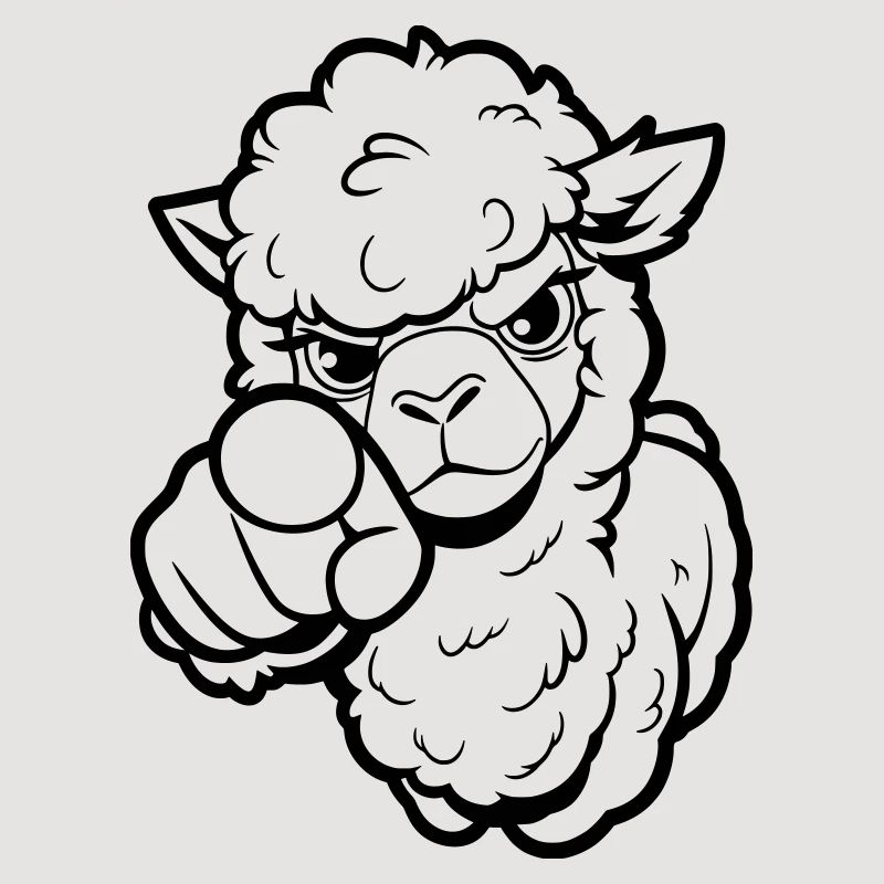 Naughty alpaca points at you
