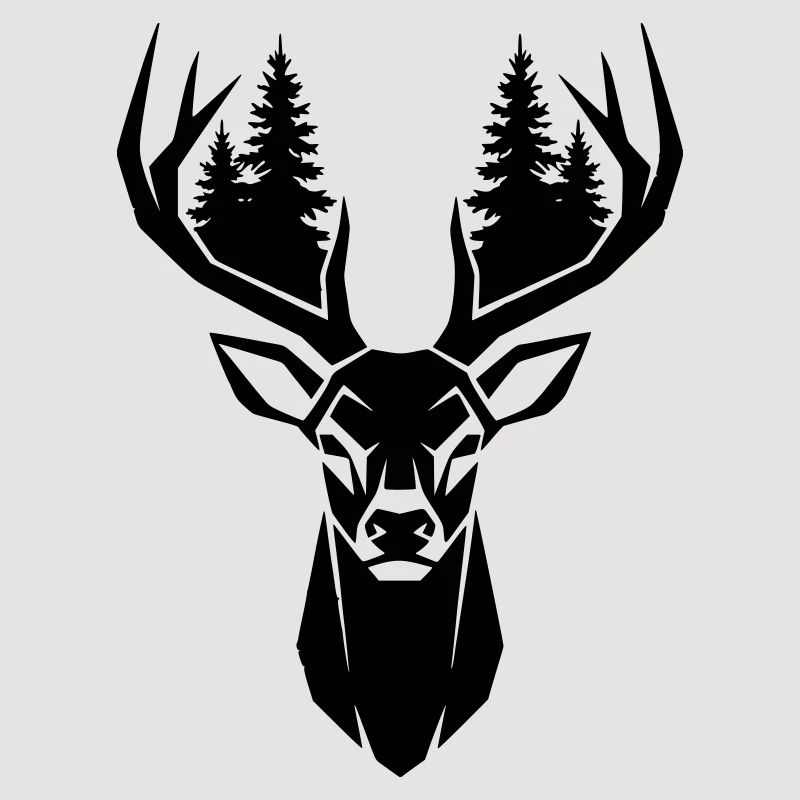 Deer Head Trees Forest Silhouette