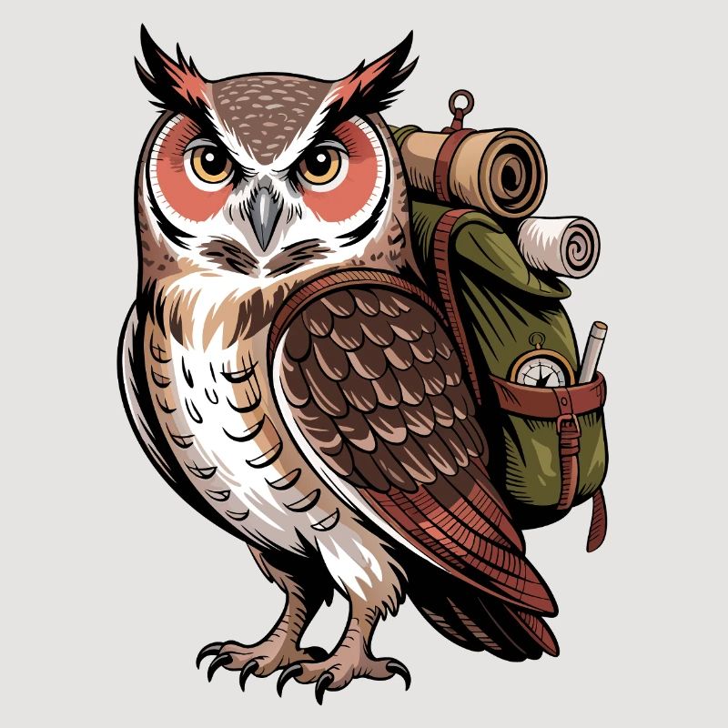 Eagle owl with backpack