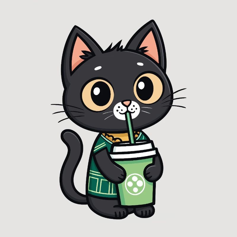 Cute cat with drinking cup drinking bubble tea