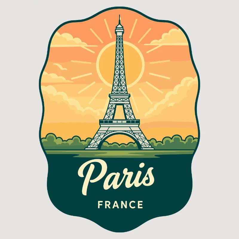 Pariser Eiffelturm Frankreich Retro Sonnenuntergangsabzeichen