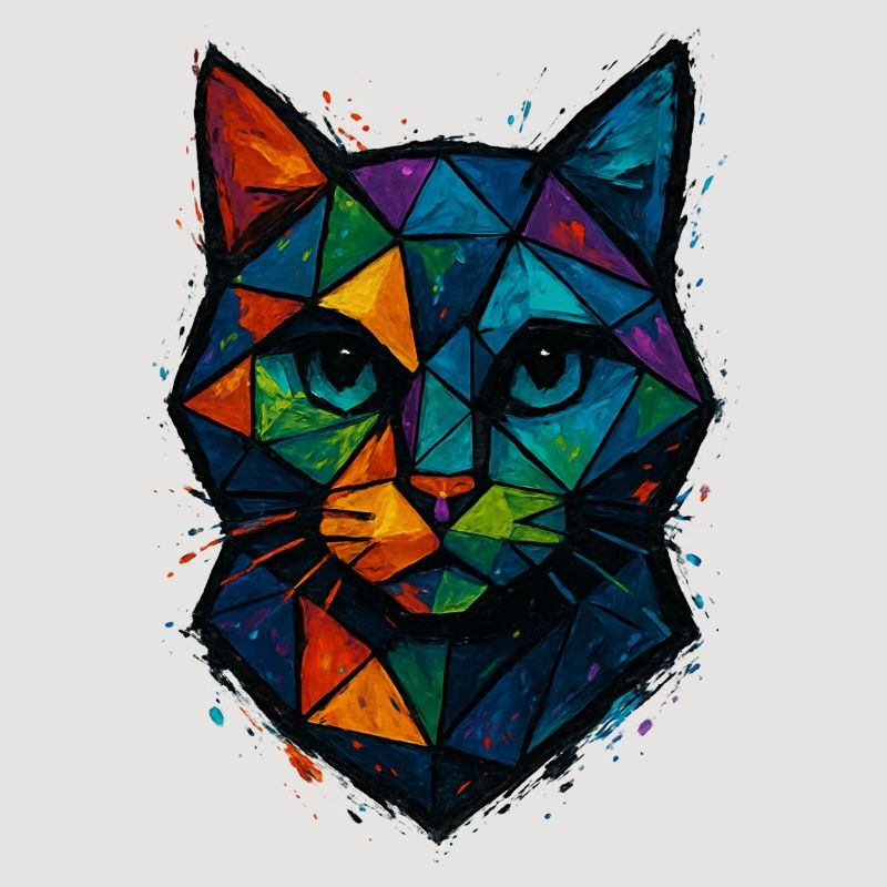 Chat Low Poly - Geometric Mesh Polygonal Art Desig