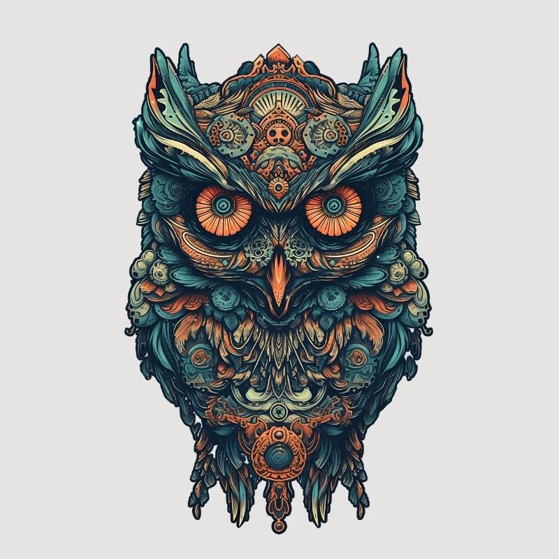 Mythical boho owl with surreal patterns