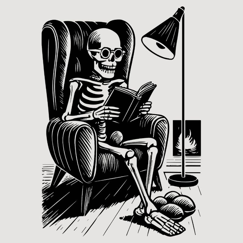 Squelette de lecture dans la chaise de lecture