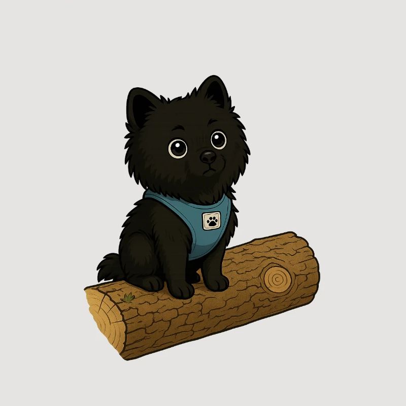 Cute dog with tree trunk