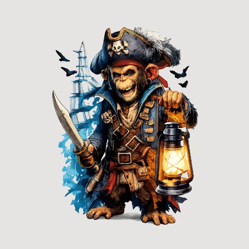Pirate monkey with lantern and sword