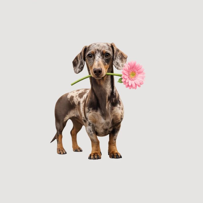 Teckel avec une fleur – L’amour de la fleur