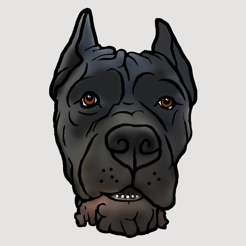 Cane Corso accroche la tête dans un style comique