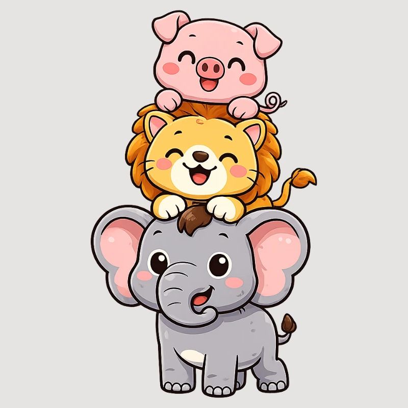 Éléphant, Lion, Cochon