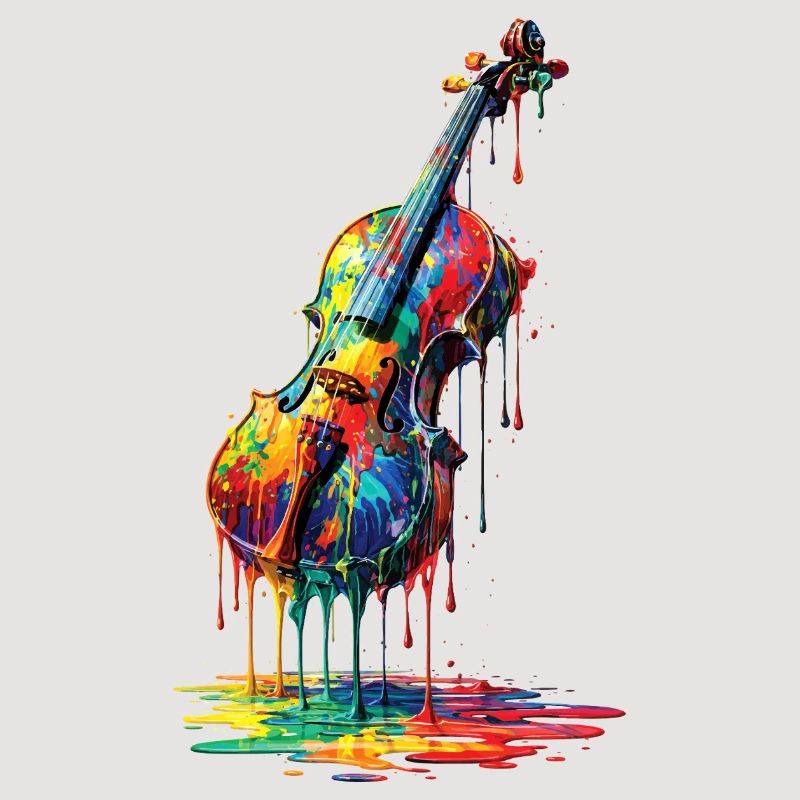 Violon avec de la peinture qui goutte