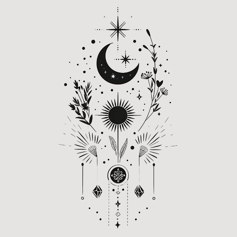 Boho Moon & Sun – Conception d’art de lignes mystiques