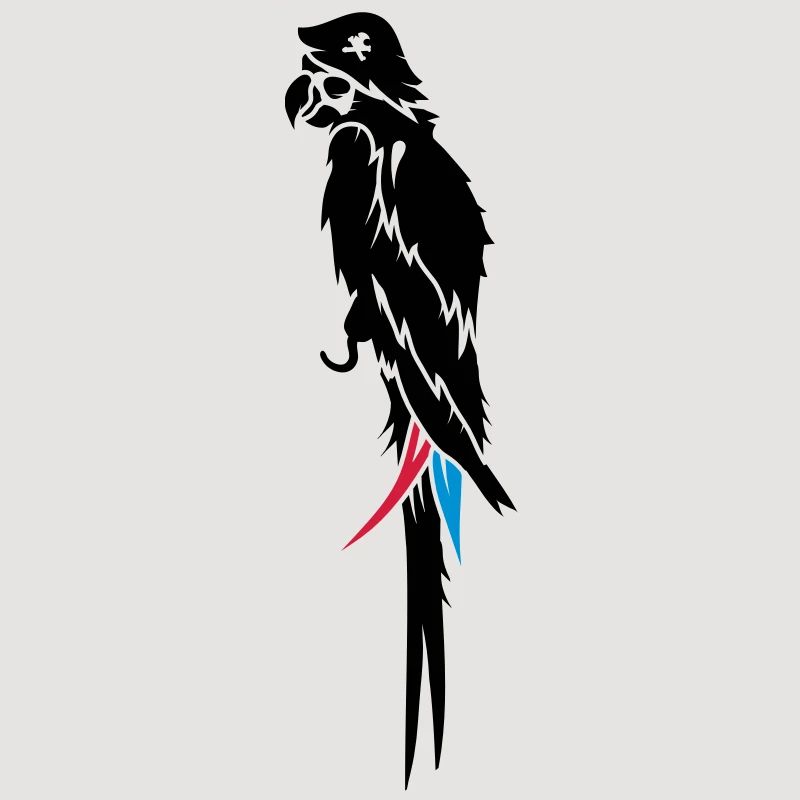 Parrot pirate with eye patch, pirate hat and hook