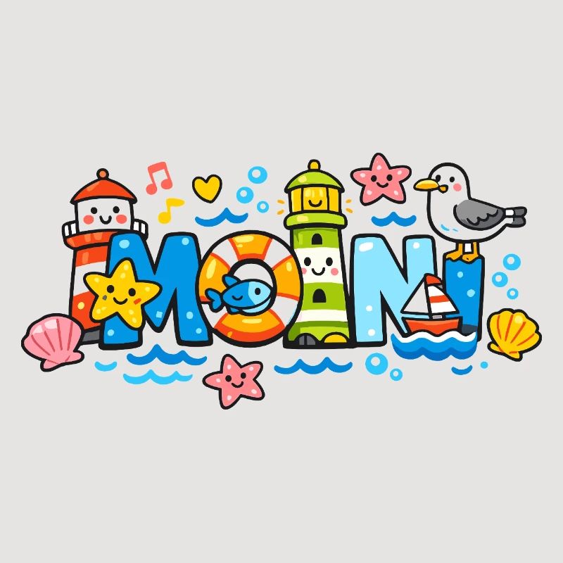 MOIN Möwe Leuchtturm Maritim Bunt
