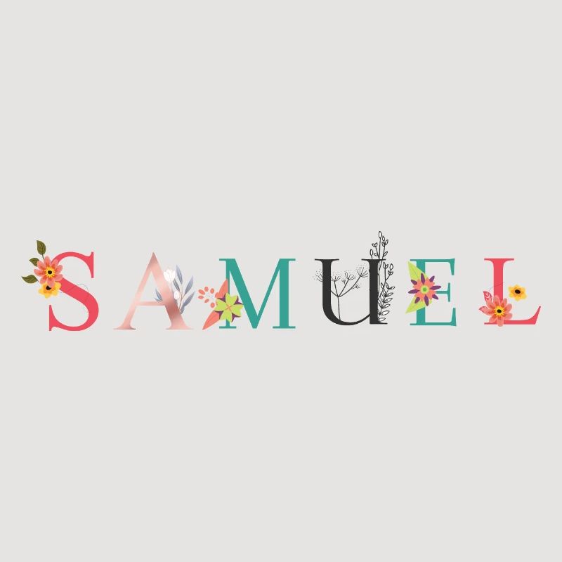 Art du nom SAMUEL avec des fleurs brodées
