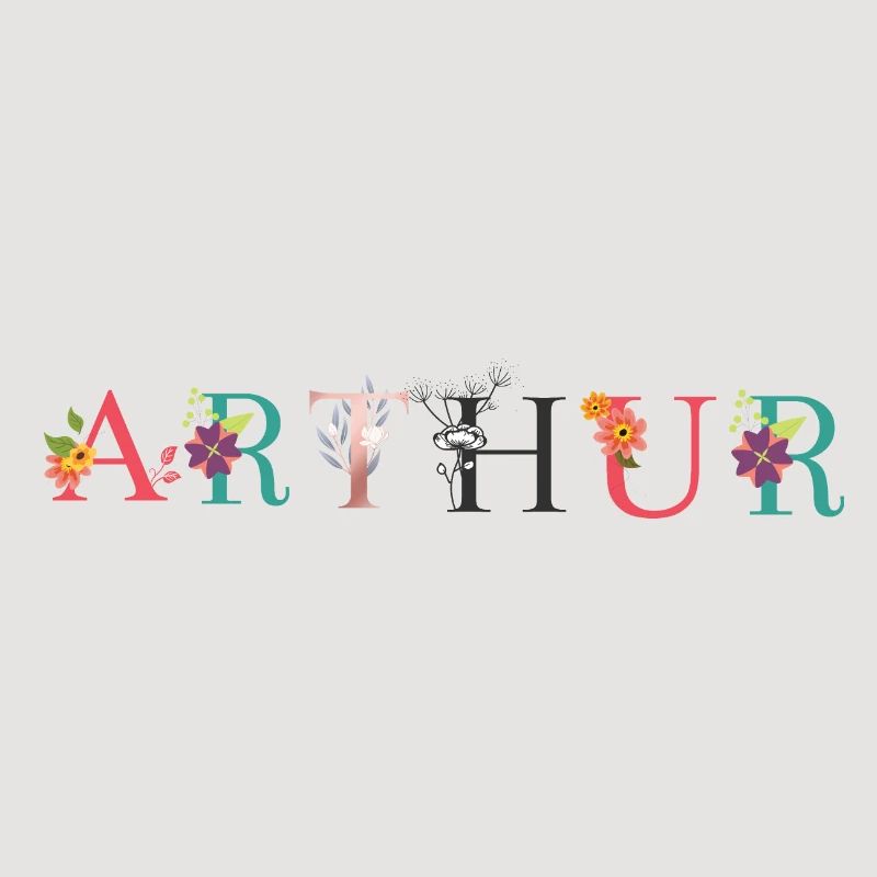 Art du nom ARTHUR avec fleurs brodées
