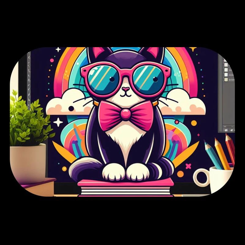 Fleißige Katze mit Brille