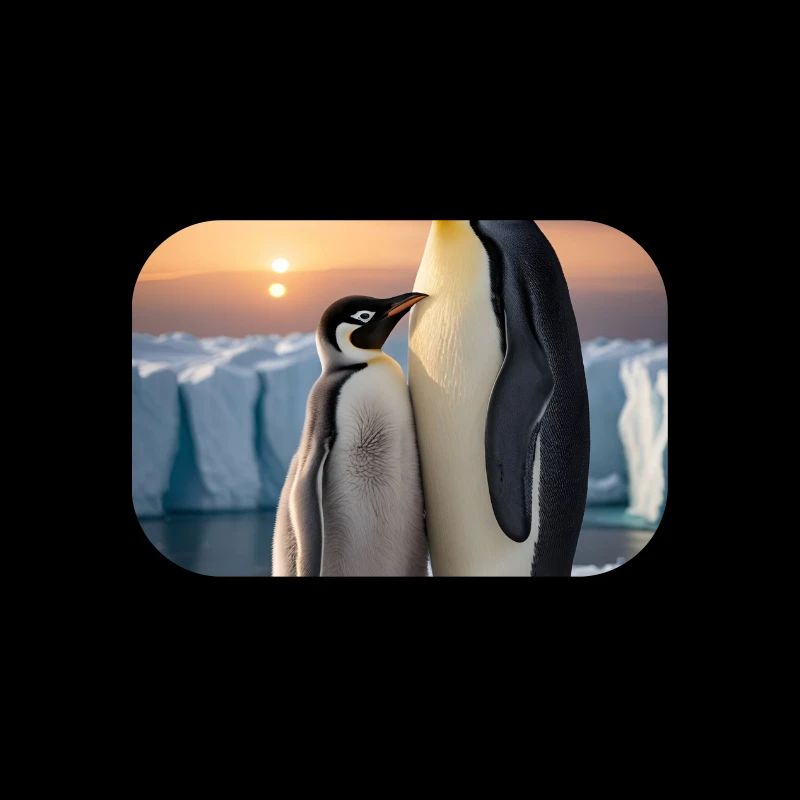 Pinguin mit Jungtier auf Eisscholle am Südpol