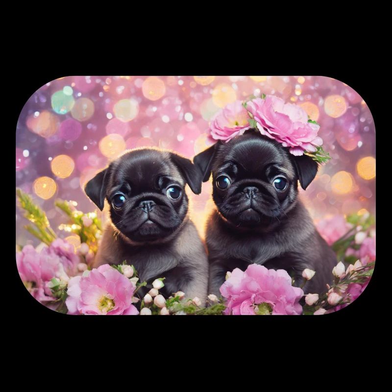Petits chiens avec couronne de fleurs