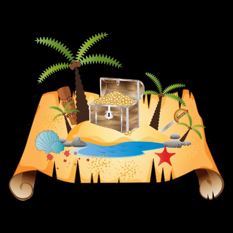 Adventurous treasure map with gold chest
