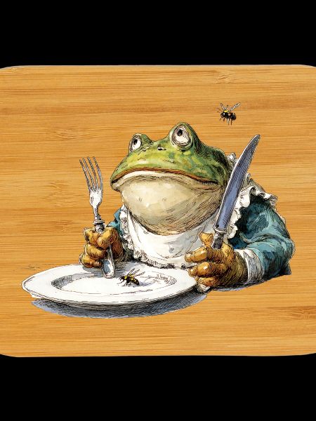 Frosch am Tisch mit Besteck