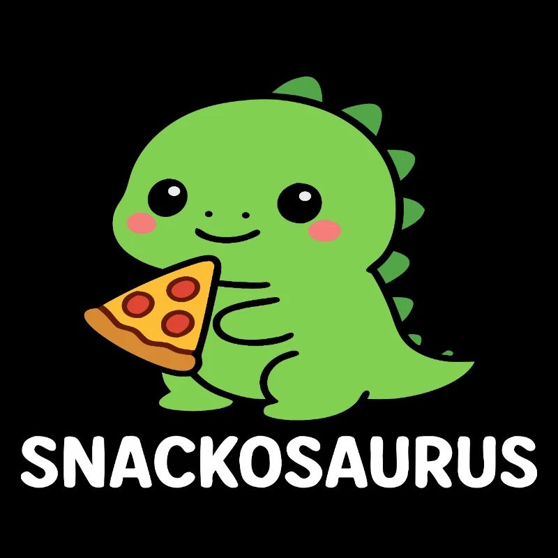 Playful dinosaur with pizza slice
