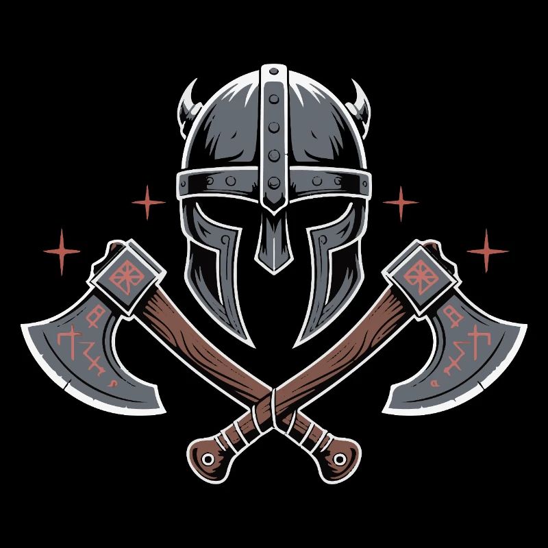 Helm- und Äxtdesign im Wikingerbardenstil
