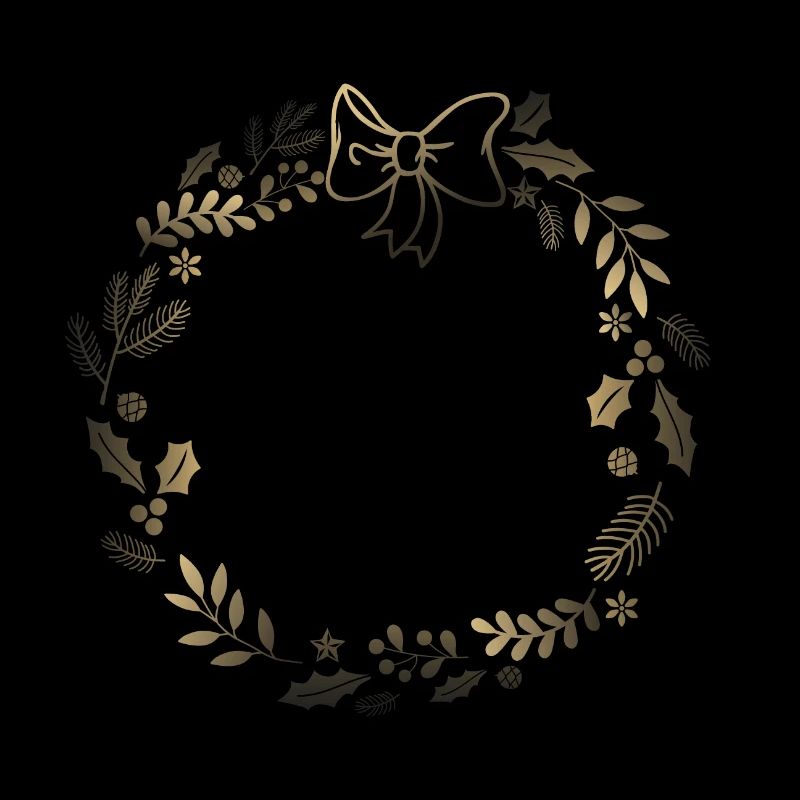 Couronne festive dorée avec ruban