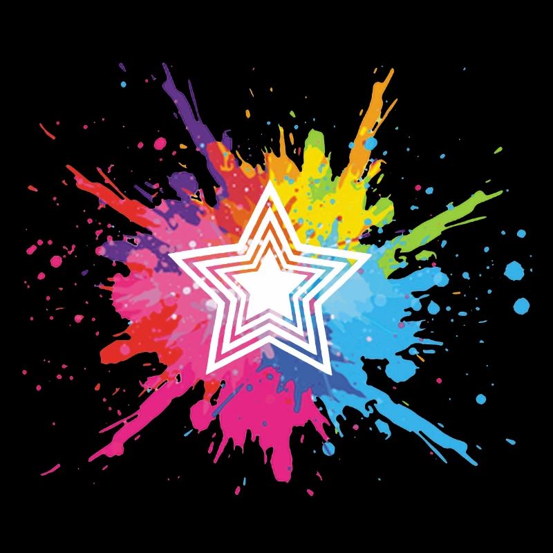 étoile blanche et explosion multicolore