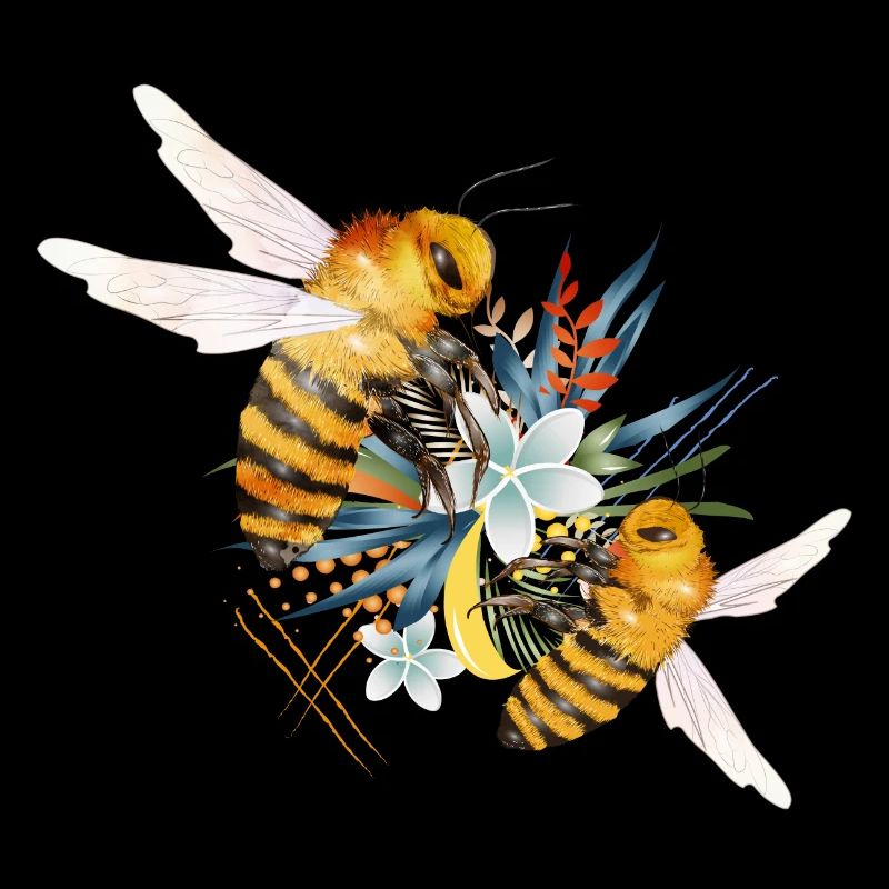 Two flying bees hand drawn