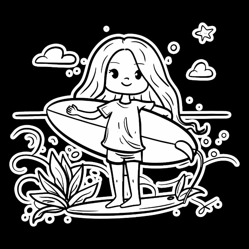 Surfeuse fille dessin animé
