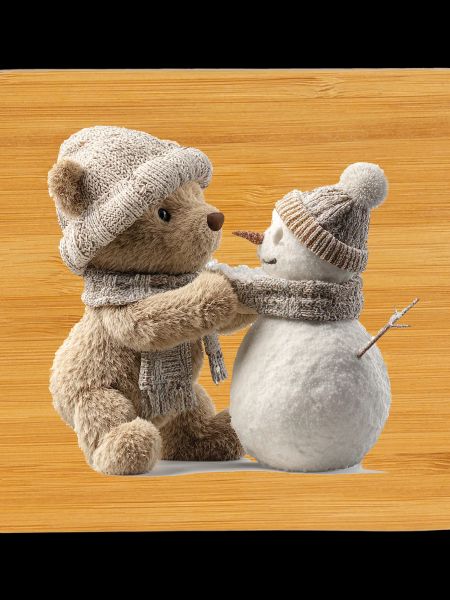 Winter cuddle teddy meets snowman